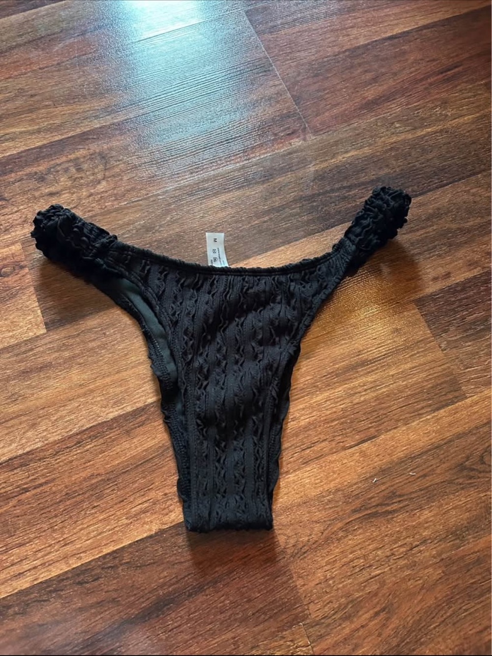 Shein Black Textured High-Cut Bikini Bottom